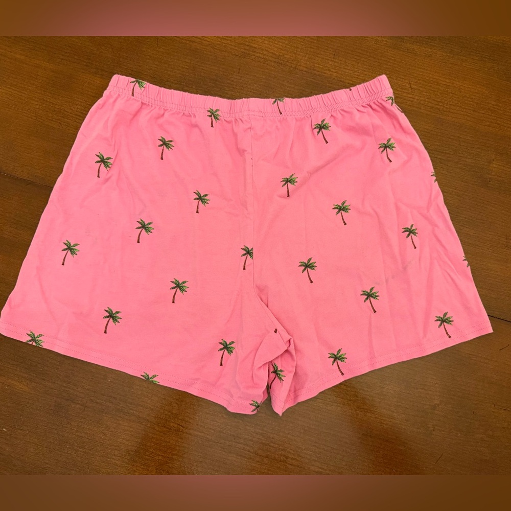 Pink & Green Palm Trees 100% Cotton Shorts Size M - Picture 2 of 3